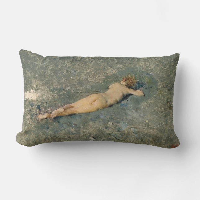Woman Sunbathing on the Beach at Portici Lumbar Cushion (Front)