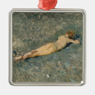 Woman Sunbathing on the Beach at Portici Metal Tree Decoration