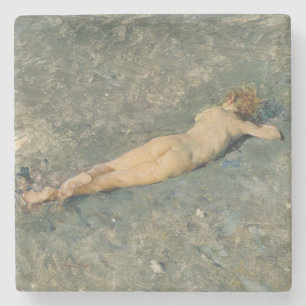 Woman Sunbathing on the Beach at Portici Stone Coaster