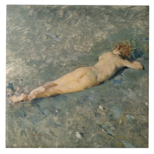 Woman Sunbathing on the Beach at Portici Tile