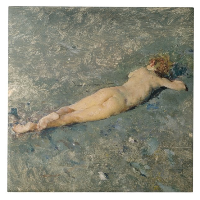 Woman Sunbathing on the Beach at Portici Tile (Front)