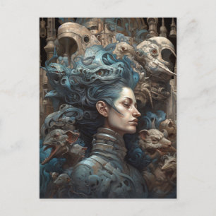 Woman Surrounded By Monsters Surreal Art Postcard