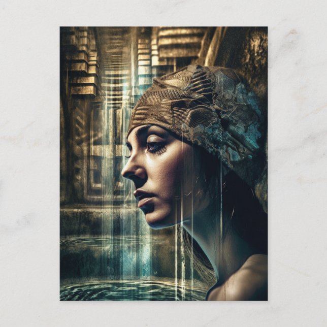 Woman Swimmer At The Waterfall Postcard (Front)