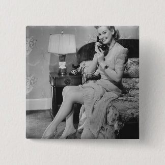 Woman Talking on Phone 15 Cm Square Badge