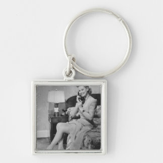 Woman Talking on Phone Key Ring