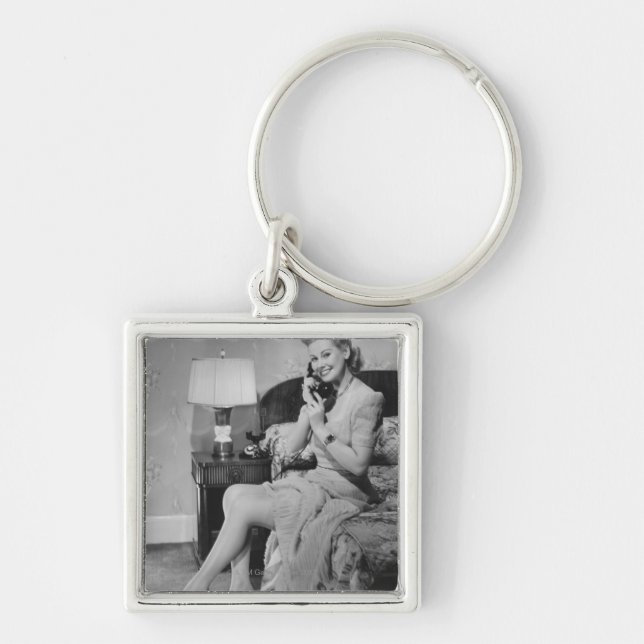 Woman Talking on Phone Key Ring (Front)