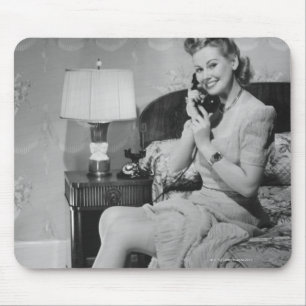 Woman Talking on Phone Mouse Mat