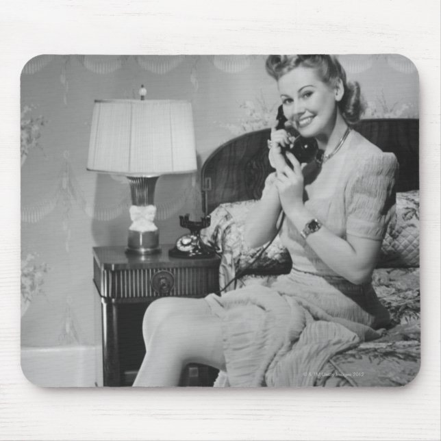 Woman Talking on Phone Mouse Mat (Front)
