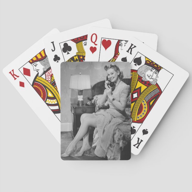 Woman Talking on Phone Playing Cards (Back)