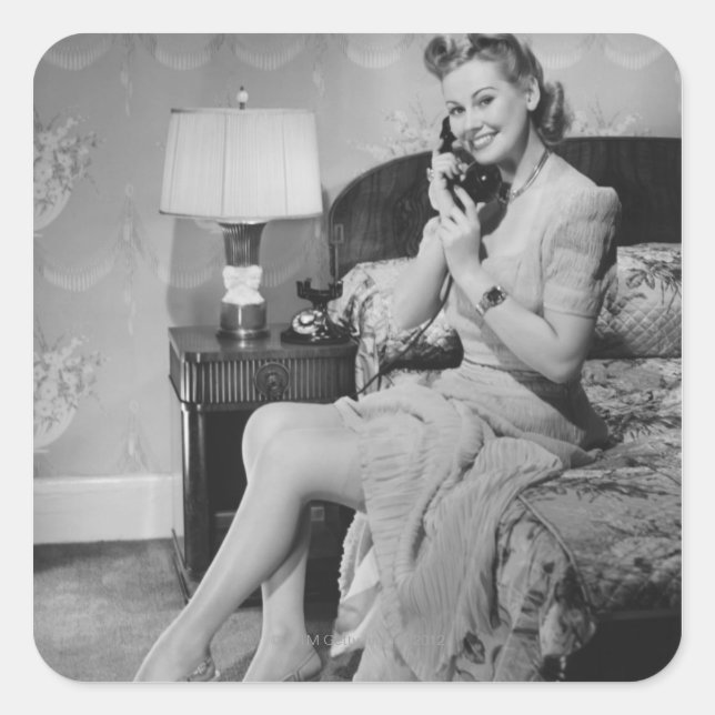 Woman Talking on Phone Square Sticker (Front)