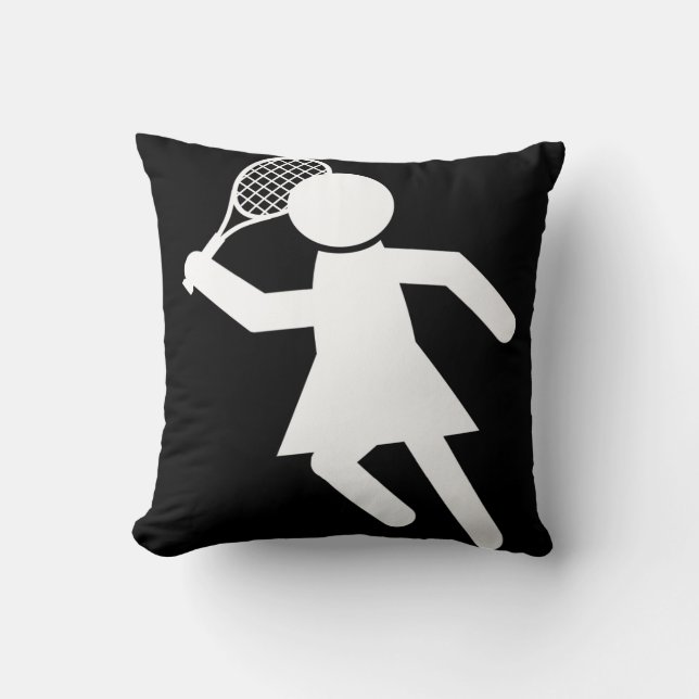 Woman Tennis Player - Tennis Symbol (on Black) Cushion (Front)