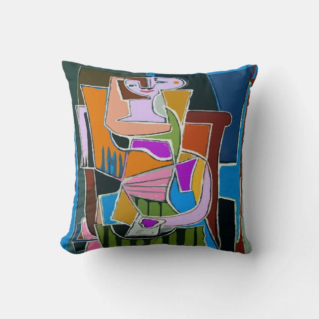 Woman Texting Abstract Cushion (Front)