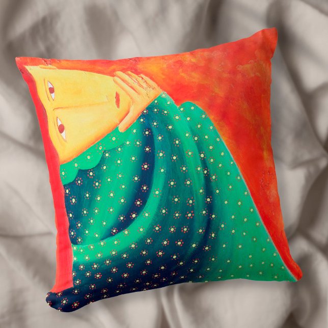 Woman Thinking Fine Art Painting Cushion (Creator Uploaded)