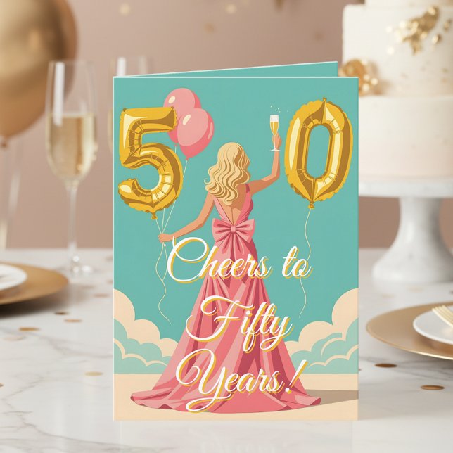 Woman Toasting with Champagne 50th Birthday Card (Creator Uploaded)