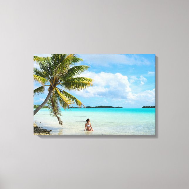 Woman under a palm tree in the Pacific canvas (Front)
