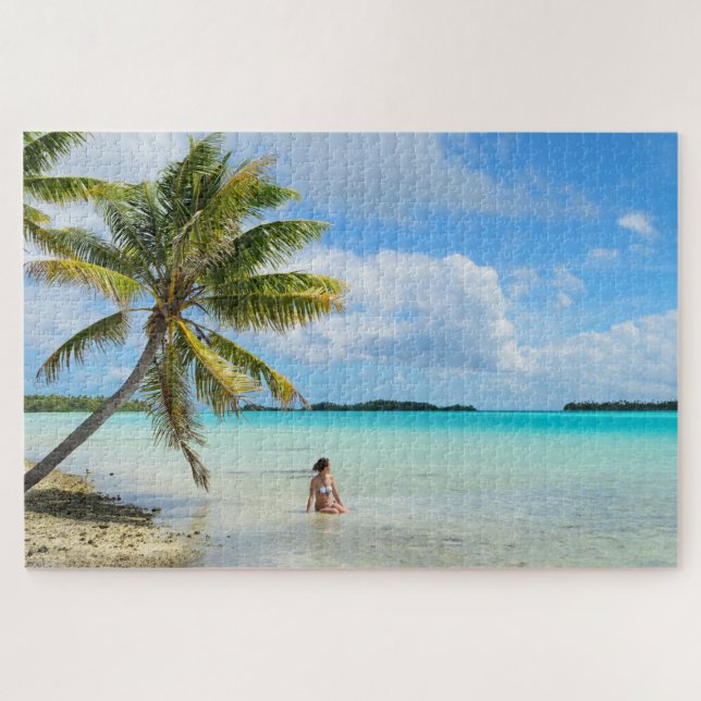 Woman under a palm tree in the Pacific Jigsaw Puzzle (Horizontal)