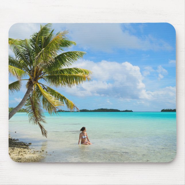 Woman under a palm tree in the Pacific mousepad (Front)