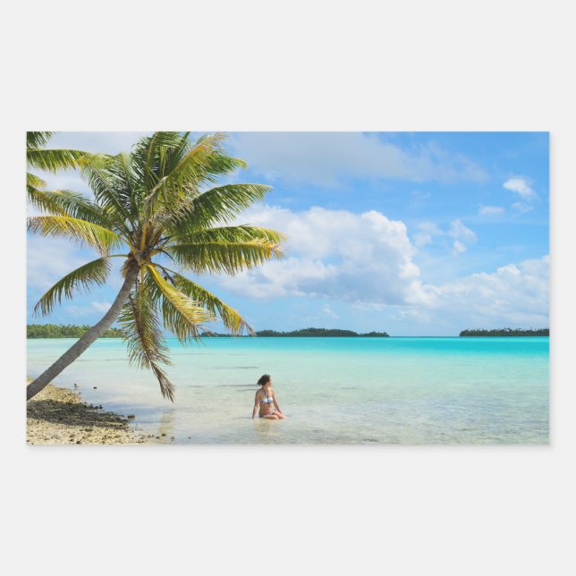 Woman under a palm tree rectangle sticker (Front)