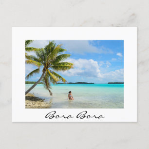 Woman under a palm tree white Bora Bora postcard