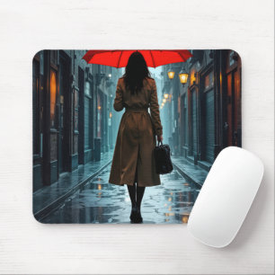 Woman Under a Red Umbrella With Briefcase Mouse Mat