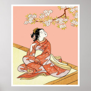 Woman Under Cherry Blossoms Poster