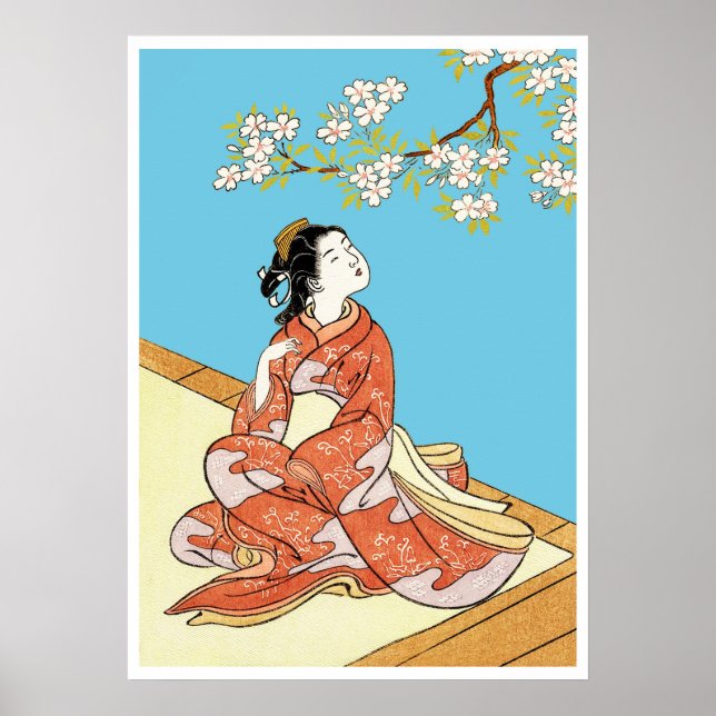 Woman Under Cherry Blossoms Poster (Front)