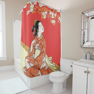 Woman Under Cherry Blossoms Shower Curtain