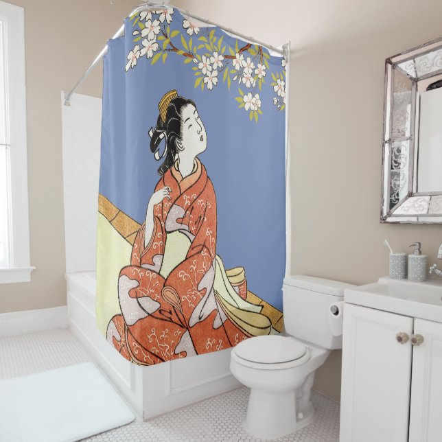 Woman Under Cherry Blossoms Shower Curtain (In Situ)