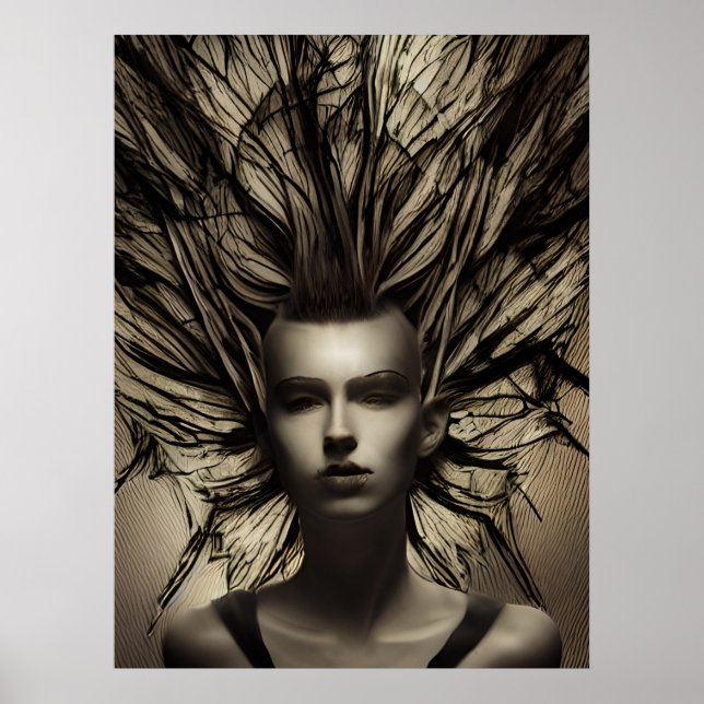 Woman Under Water Dystopian Abstract AI Art Poster (Front)
