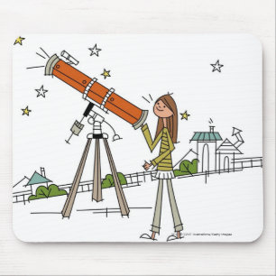 Woman using an astronomy telescope mouse mat