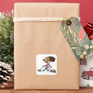 Woman Vaccuming Square Sticker