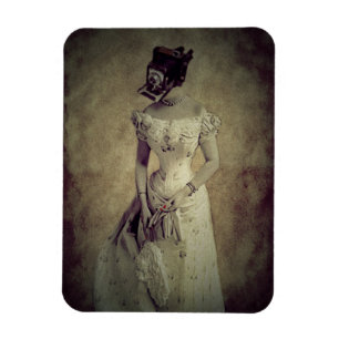 Woman Vintage Camera Art Magnet