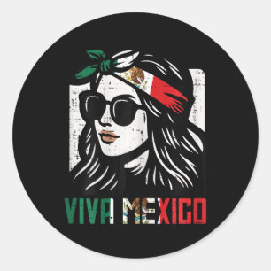 Woman Viva Mexico Flag Cinco De Mayo Mexican Women Classic Round Sticker