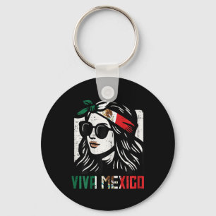Woman Viva Mexico Flag Cinco De Mayo Mexican Women Key Ring