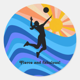 Woman Volleyball Player Beach Volleyball Classic Round Sticker