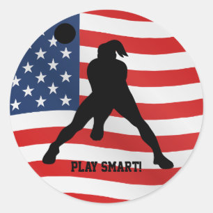 Woman Volleyball Player USA Independant Day Classic Round Sticker