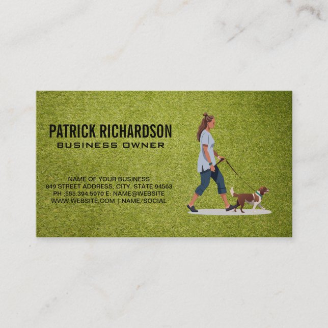 Woman Walking Dog | Turf Business Card (Front)