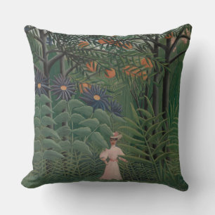 Woman Walking in an Exotic Forest, Henri Rousseau Cushion