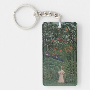 Woman Walking in an Exotic Forest, Henri Rousseau Key Ring