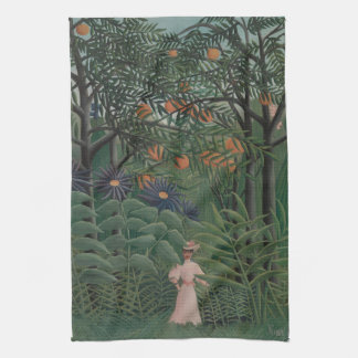 Woman Walking in an Exotic Forest, Henri Rousseau Tea Towel