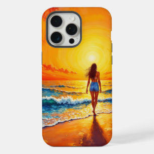 Woman walking ocean beach warm sunset iPhone 15 pro max case