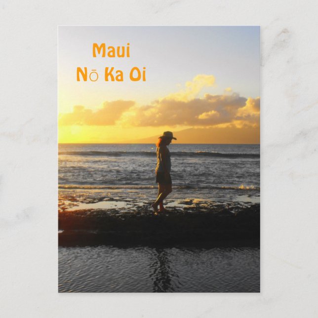 Woman Walking on Beach at Sunset in Maui Postcard (Front)