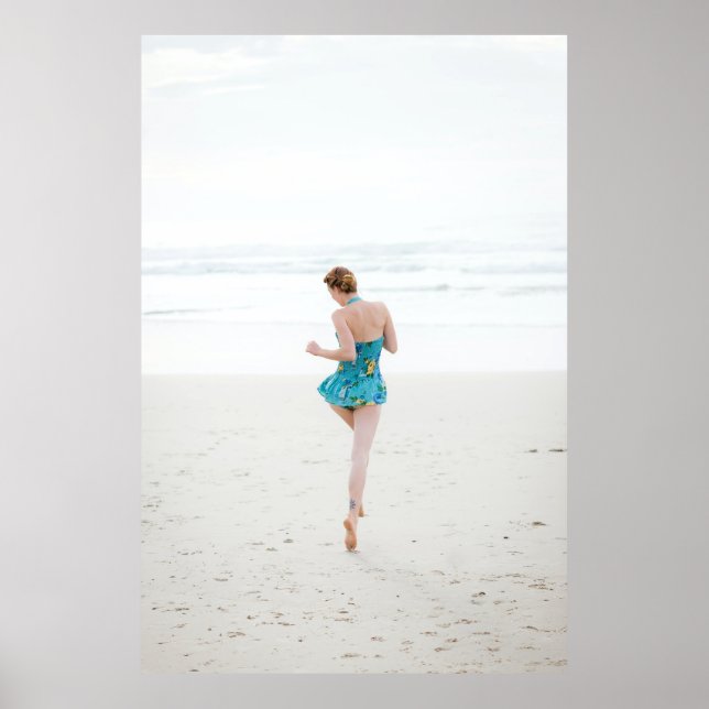 Woman walking on shore near beach poster (Front)