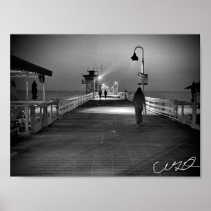 Woman Walking on the Pier. in San Clemente B&W Poster