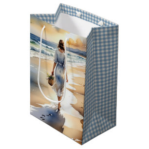 Woman Walking the Beach Watercolor Medium Gift Bag