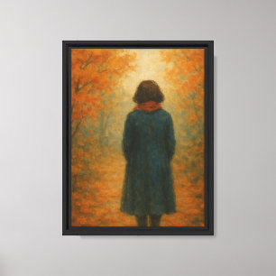 Woman Walking Through Autumn Forest Canvas Print