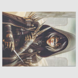 Woman Warrior dressed in Black Sci Fi Decoupage Tissue Paper