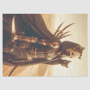 Woman Warrior in Black with Cat Decoupage Tissue Paper