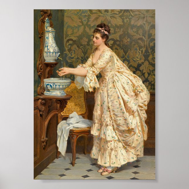 Woman Washing Hands, Vintage Portrait Poster (Front)