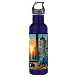 Woman Watching the Sunrise with her Cat 710 Ml Water Bottle